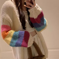 Colorful Rainbow Chaoshan Sweater Soft Sticky Cardigan For Women