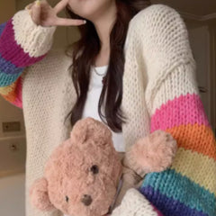 Colorful Rainbow Chaoshan Sweater Soft Sticky Cardigan For Women