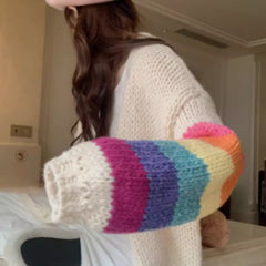 Colorful Rainbow Chaoshan Sweater Soft Sticky Cardigan For Women