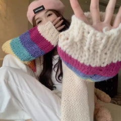 Colorful Rainbow Chaoshan Sweater Soft Sticky Cardigan For Women