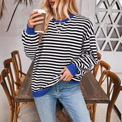 Loose Striped Long Sleeve T-shirt Casual Pullover Sweater For Womens Clothing