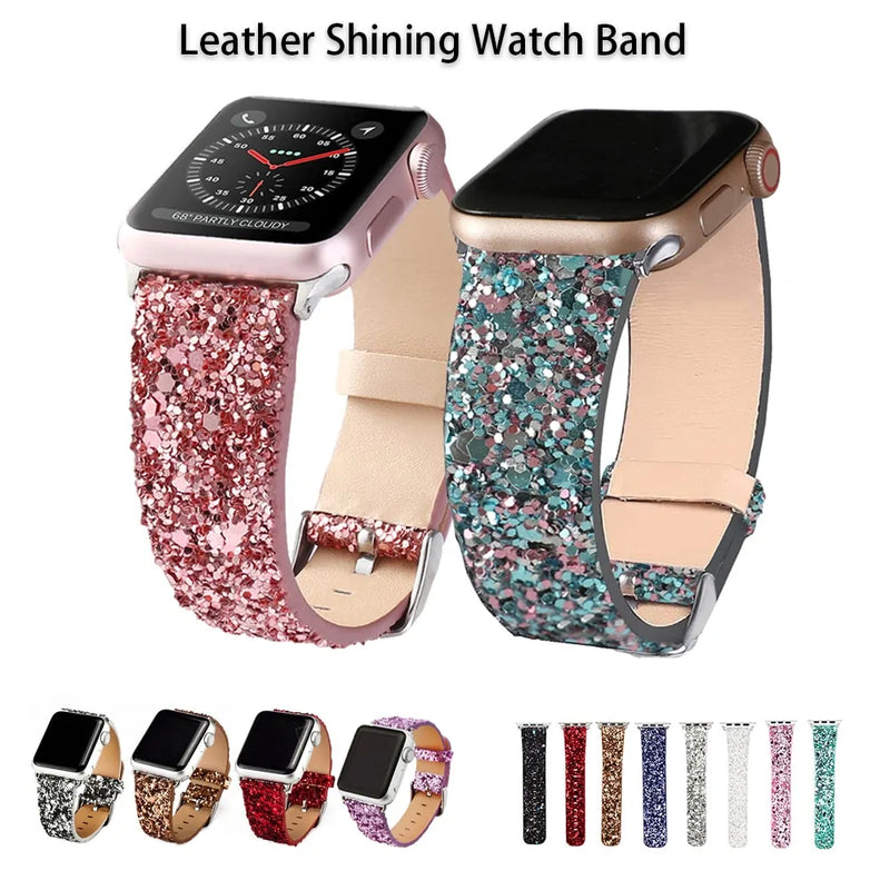 Bling Leather Band for Apple Watch: Series 6, SE, 5/4/3