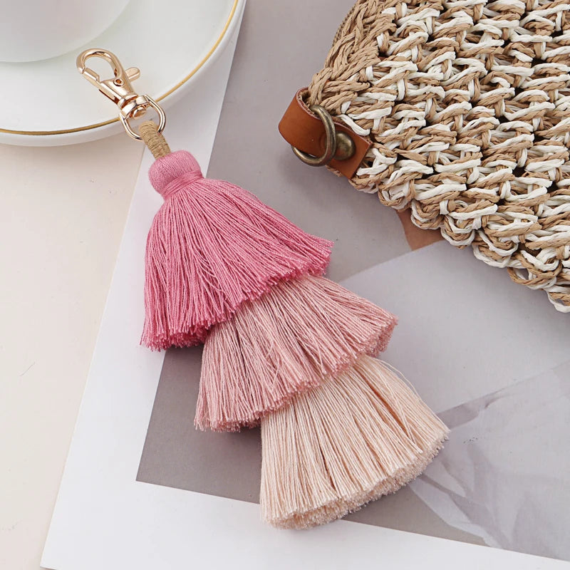 Bohemian Multicolor Handmade Layered Tassel Keychain Simple Key Ring Fit Women Girls Handbag Accessorie Jewelry Gift