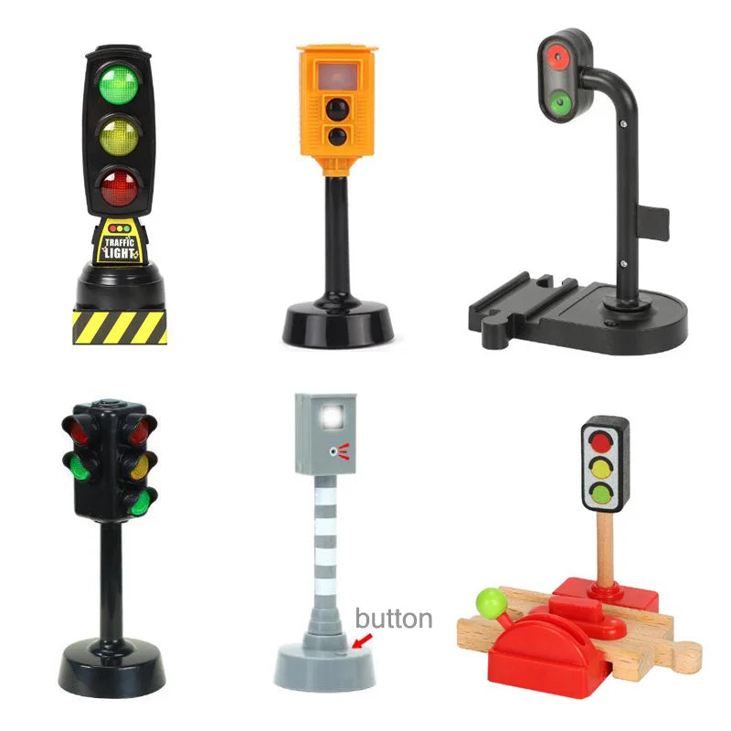 Wooden Track Train Railway Set Accessories Traffic Light Scene Rail Transit Fit For Wood Magnetic Track Train Educational Toys