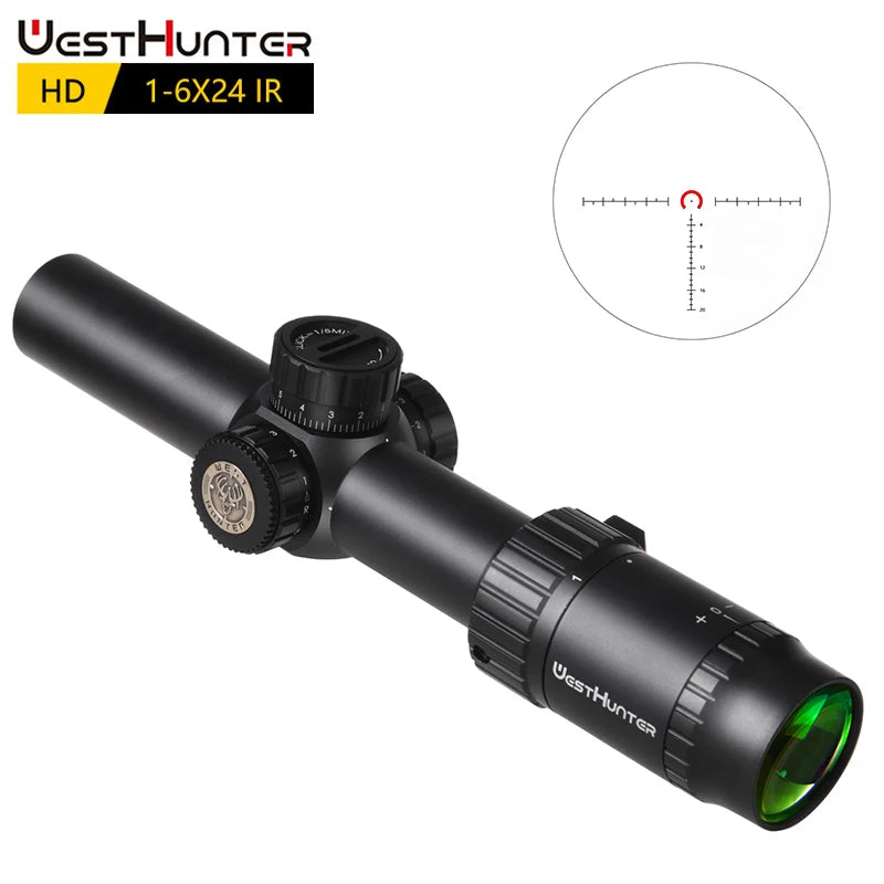 WESTHUNTER HD 1-6X24 IR Compact Scope Long Eye Relief Riflescopes Illuminated R/G Etched Glass Reticle Lock Reset Hunting Sights