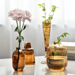 Glass Vase Amber Color Transparent Creative Retro Cup Shaped Flower Vases