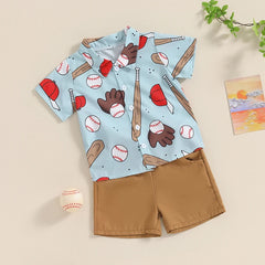 Toddler Boy Outfit Button Down Short Sleeve Shirt and Shorts Summer Fashion Clothing Set