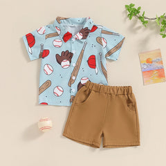 Toddler Boy Outfit Button Down Short Sleeve Shirt and Shorts Summer Fashion Clothing Set