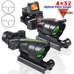 Trijicon ACOG 4X32 Sight with RMR Real Fiber Optics Red Green Dot Illuminated RifleScope Etched Reticle Hunting Sight Scope