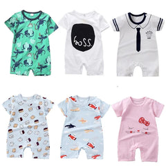 Summer 3-24 Months Baby Boys Girls Romper Infant Jumpsuit Cartoon Short-sleeved Climbing Pajamas Cotton Toddler Clothes