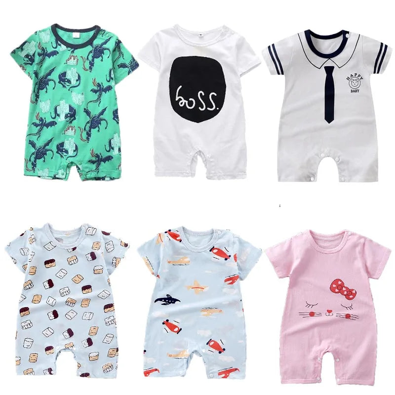 Summer 3-24 Months Baby Boys Girls Romper Infant Jumpsuit Cartoon Short-sleeved Climbing Pajamas Cotton Toddler Clothes