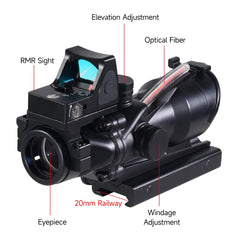 Trijicon ACOG 4X32 Sight with RMR Real Fiber Optics Red Green Dot Illuminated RifleScope Etched Reticle Hunting Sight Scope