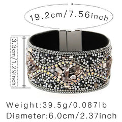 Bohemian Retro Women's Bracelet Punk Style Full Rhinestone Handmade Beading Personality Charm Female Bangle Cuff Jewelry Woman