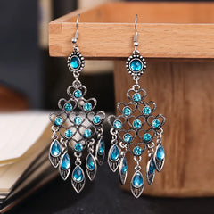 Bohemian Ethnic Long Blue Acrylic Crystal Water Drop Earrings for Women Retro Temperament Geometric Dangle Earrings Jewelry