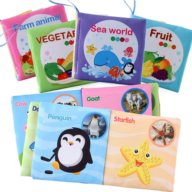 Baby Cloth Books Toy Montessori High Contrast Fruits Animal Numbers Cognitive Book Sensory Kids Educational Toy for Toddlers