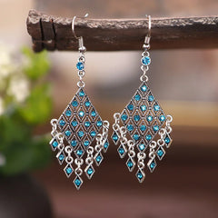 Bohemian Ethnic Long Blue Acrylic Crystal Water Drop Earrings for Women Retro Temperament Geometric Dangle Earrings Jewelry