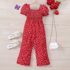 Love Print Fashion Bubble Sleeves Long jumpsuit for Primary and Secondary School Girls