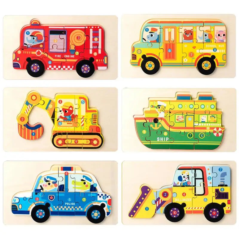 Montessori Wooden Toddler Puzzles Multifunctional Decorative Preschool Learning Toys Wood Colorful Vehicle Design Toddler Puzzle