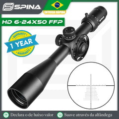 SPINA OPTICS HD 6-24x50 FFP Tactical First Focal Plane Riflescope 1/8 MOA Min Focus 10yds Hunting Rifle Scope Fit AR.223.308 etc