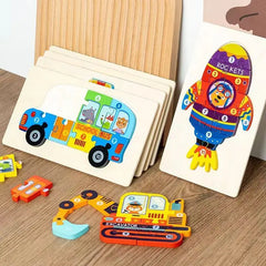 Rectangle Wooden Puzzle -  Animals, Vehicles, Pattern Colorful Numbered Puzzles For Kids