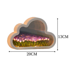 DIY Tulip Night Light Cloud Shape Mirror Simulation Flower Sleeping Table Lamp Home Bedroom Decoration Birthday Gifts For Teen