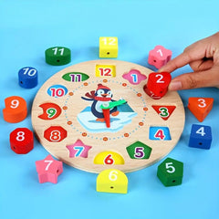 Wooden Clock Puzzles Time Learning Shape Sorting Color Game Early Education Math Set Kid Jigsaw Play Tool Preschool Toddler Toy