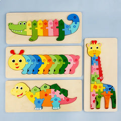 Rectangle Wooden Puzzle -  Animals, Vehicles, Pattern Colorful Numbered Puzzles For Kids