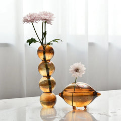 Glass Vase Amber Color Transparent Creative Retro Cup Shaped Flower Vases