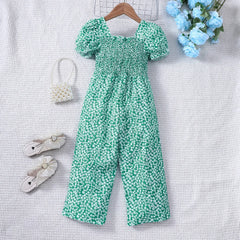 Love Print Fashion Bubble Sleeves Long jumpsuit for Primary and Secondary School Girls