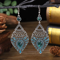 Bohemian Ethnic Long Blue Acrylic Crystal Water Drop Earrings for Women Retro Temperament Geometric Dangle Earrings Jewelry