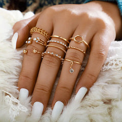 Fashion Boho Crystal Joint Ring Set